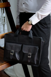 Мужской кожаный портфель 4301 черный матовый