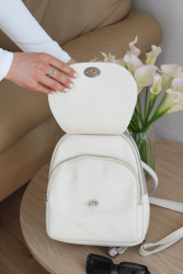 Жіночий бежевий шкіряний рюкзак сумка, жіночий рюкзак із натуральної шкіри з трьома відділами