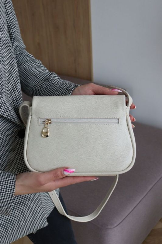 Женская кожаная сумочка белого цвета, натуральная кожа флотар