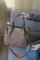 Женская сумка из натуральной замши цвета капучино, большая женская замшевая сумка