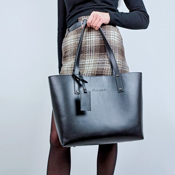 Жіноча шкіряна сумка - шопер МІС 192753 чорна
