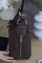 Женская большая кожаная сумка на плечо коричневая, из натуральной кожи