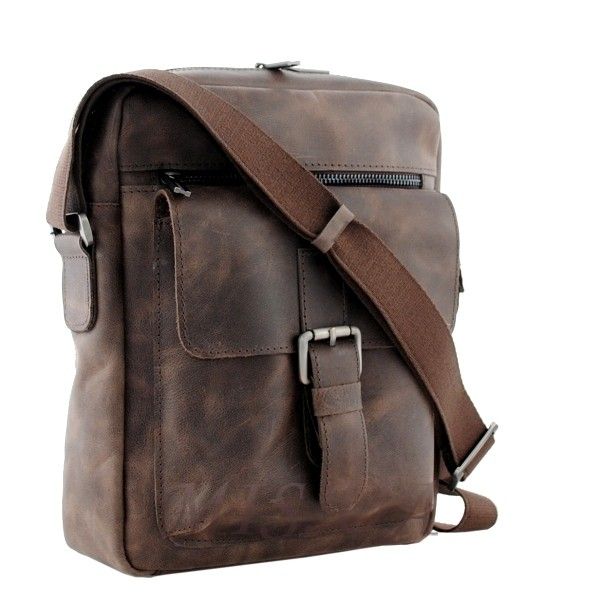 Чоловіча шкіряна сумка Vesson 4568 коричнева - гранж.