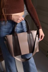 Бежевая женская большая сумка из экокожи, для ноутбука и документов