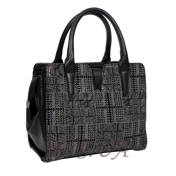 Жіноча  шкіряна сумка МІС 2558 чорна з принтом
