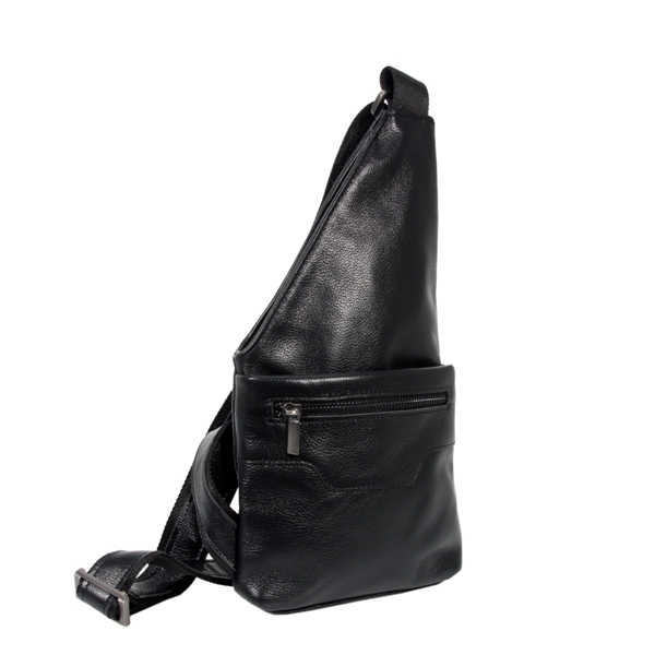 Мужская кожаная сумка-слинг  4528 черная